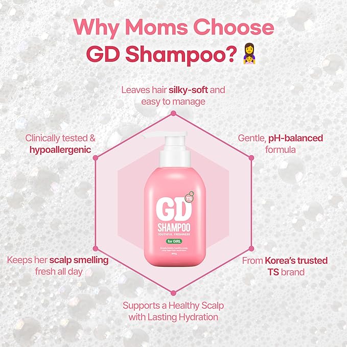 TS GD Shampoo for Teens | Korean Anti-Dandruff for Oily & Itchy Scalp | Fruity Allergy-Free Scent | Sulfate-Free Gentle Hair Care (14.1 Oz) (GD Shampoo for girl)
