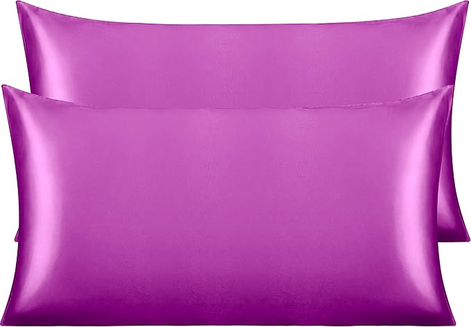 NTBAY 2 Pack Satin King Pillowcases for Hair and Skin, Luxurious and Silky Pillow Cases with Envelope Closure, 20x40 Inches, Purple