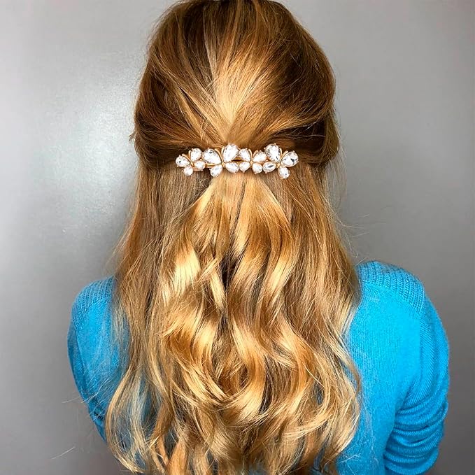 Joez Wonderful Rhinestone Hair Clips, Bridal Hair Accessories for Women, Sparkly Crystal Hair Pins, Fancy Hair Barrettes for Wedding, Bride, Long Hair (White Butterfly, 1 Pcs)