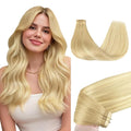 GOO GOO Tape in Hair Extensions Human Hair, 18AT60A Pearl Ash Blonde Highlights, 18inch 50g 20pcs, Skin Weft Seamless Invisible, Silky Straight with Thick Ends, Remy Human Hair