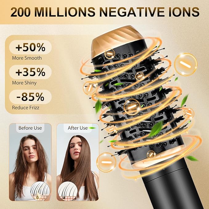Hair Dryer Brush Set 6 in 1, Anluomania Blow Dryer Brush Foldable, Multi Negative Ionic Curl Hair Dryer Hair Styling Tools, Detachable Air Hair Styler Curling Iron for Curling, Drying, Straightening