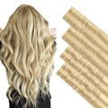 GOO GOO Invisi Edge Tape in Hair Extensions Human Hair, 18D/22F Dirty Blonde Highlights 20pcs injected with 20pcs classical tape ins, 14inch 100g, Virgin Remy Hair, Natural Look