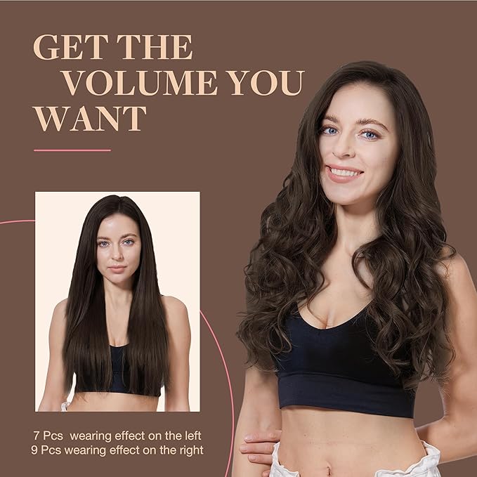 GOO GOO Clip in Hair Extensions Real Human Hair, Remy Human Hair Extensions Clip ins for Women, Natural Human Hair, 14inch 150g 9Pcs, 2A Light Brown