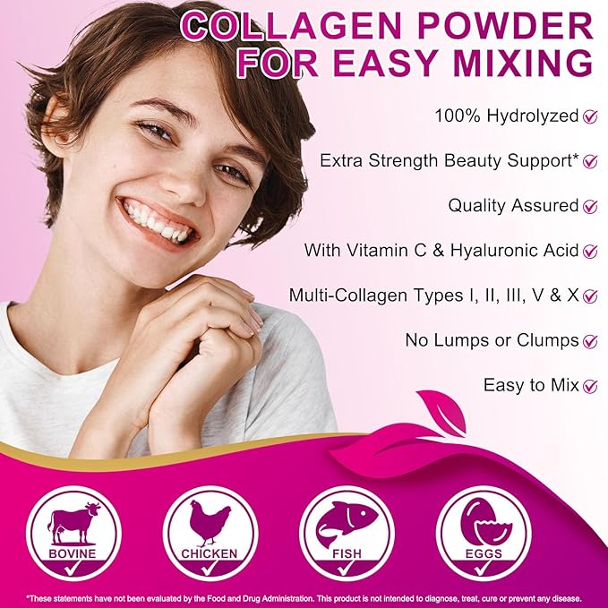 Multi Collagen Peptides Powder - Types I, II, III, V, X – Grass Fed, Pasture Raised - Supports Skin, Hair, Nails & Joints - Flavorless, Hydrolyzed, Easy to Mix - Non-GMO, Gluten-Free, Dairy-Free