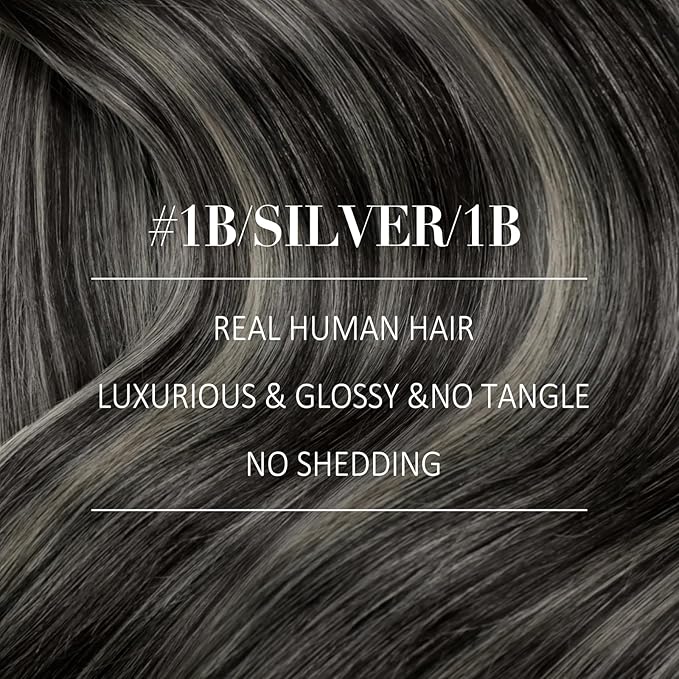 YoungSee Weft Hair Extensions Black Balayage Sew in Hair Extensions Real Human Hair Natural Black and Silver Balayage Human Hair Weft Extensions for Short Hair 70G 14Inch