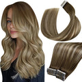 LaaVoo Tape in Hair Extensions Balayage Tape in Extensions Ombre Brown to Blonde Mix Light Brown Hair Extension Tape on Seamless 24 Inch 40pcs 100g