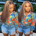 bangjazz 13x4 Deep Wave Lace Front Wigs Human Hair Highlight Ombre 13x4 HD Transparent Lace Frontal Wigs Human Hair 180% Density P4/27 Colored Glueless Curly Wigs for Black Women 24 Inch