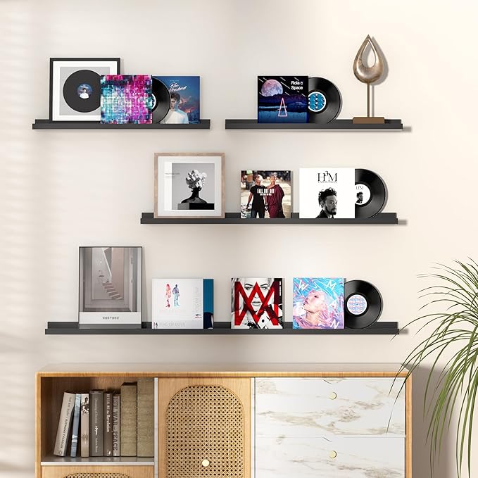 Fun Memories Picture Ledge Shelf, 36 Inch Floating Shelves Set of 2, Nursery Book Shelves for Toys Storage, Kids Bookshelf Wall Mounted for Wall Decor Books Photo Frames, Black