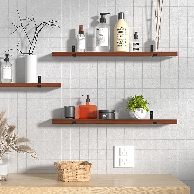 CONSDAN Floating Shelves for Wall Mounted Book Shelf Hanging Shelves Floating Bookshelf for Bedroom, Bathroom, Living Room, Kitchen USA Grown Solid Hardwood, Dark Maple 30x7.5x1.5 in (Set of 3)