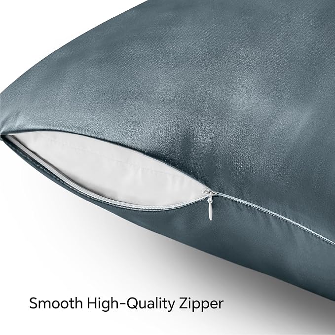 BEDELITE Satin Pillowcase with Zipper, Space Grey Pillow Cases Queen Size Set of 2, Super Soft and Cooling Similar to Silk Pillow Cases, Gift for Women Men(20x30 Inches)