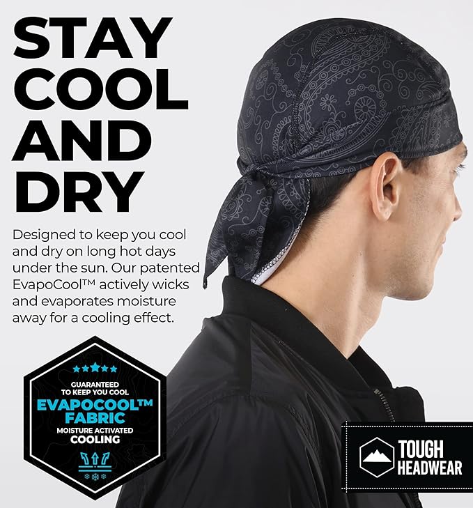 Cooling Helmet Liners - Do Rag Skull Caps for Men - Cooling Head Wraps, Hard Hat Liner - Motorcycle Pirate Bandana