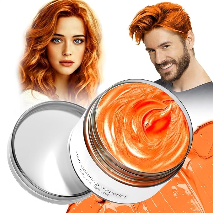 Orange Temporary Hair Dye,Temporary Hair Color Wax,Natural Washable Hair Dye Temp Hair Color for Women Men Kids Party Cosplay Halloween