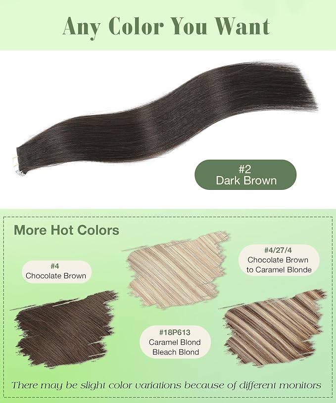 SURNEL Tape in Hair Extensions Human Hair Color 2 Darkest Brown 20 inch Tape in Human Hair Extensions 20 pcs 50g(#2-20)