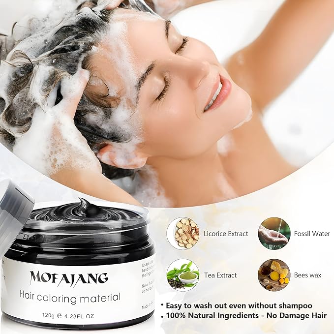 Black Temporary Hair Dye Wax Natural Instant Hair Color Wax Pomades 4.23 oz, Hair Styling Clay for Party, Festival, Halloween, Christmas