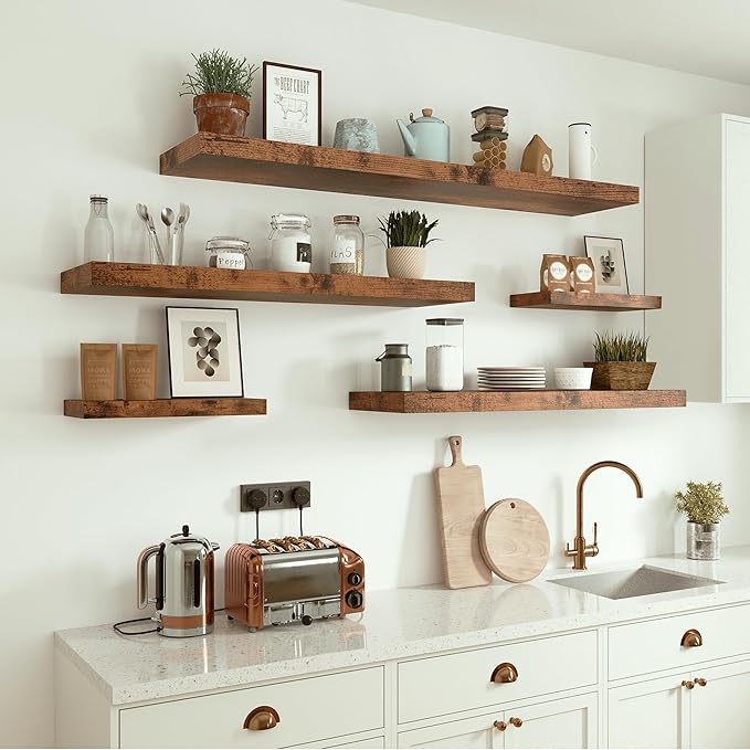 Floating Shelves 10 inches Deep, Long 36 x 10 x 1.8 Wall Shelves for Bedroom, Living Room, Kitchen, Office, Bathroom Farmhouse Shelf Home Decor with Invisible Bracket, Rustic Brown
