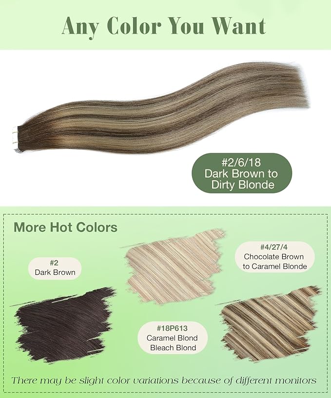 SURNEL 18 inch Tape in Hair Extensions Balayage 2 Dark Brown Fading to 6 and 18 Ash Blonde Tape in Human Hair Extensions 20 pcs 50g(#2/6/18-18)