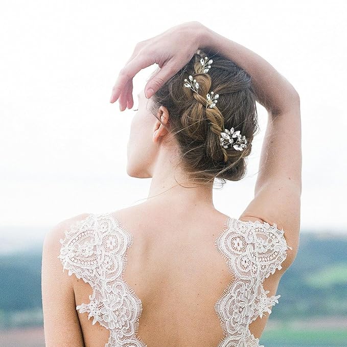 5 Pieces Bride Hair Pins Rhinestone Bridal Hair Piece for Women Crystal Hair Accessories for Bride Bridesmaids Flower Girls(Silver)