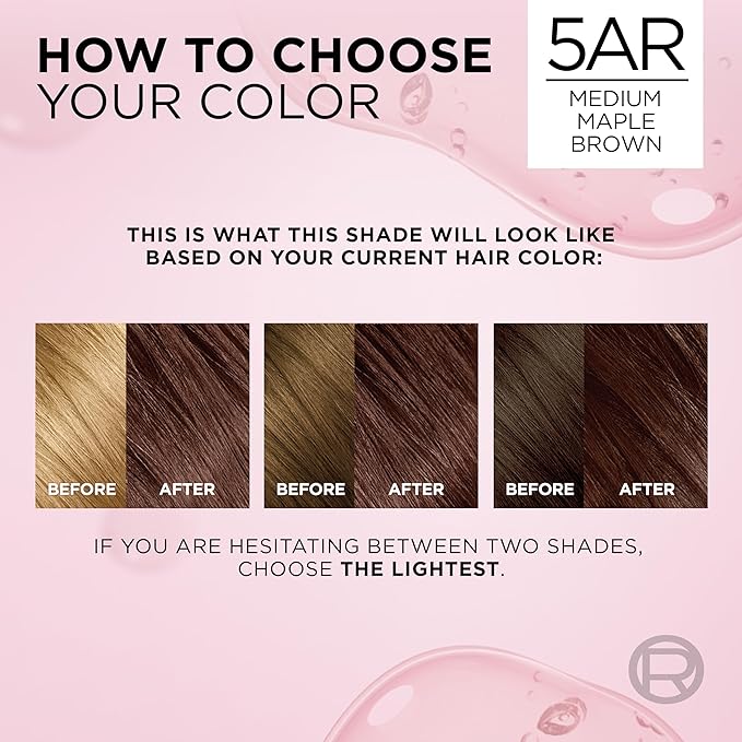 L'Oreal Paris Excellence Crème Permanent Hair Dye, Triple Care Hair Color with Pro-Keratine Complex for 100% Gray Hair Coverage, 5AR Medium Maple Brown, 1 Kit (Pack of 2)