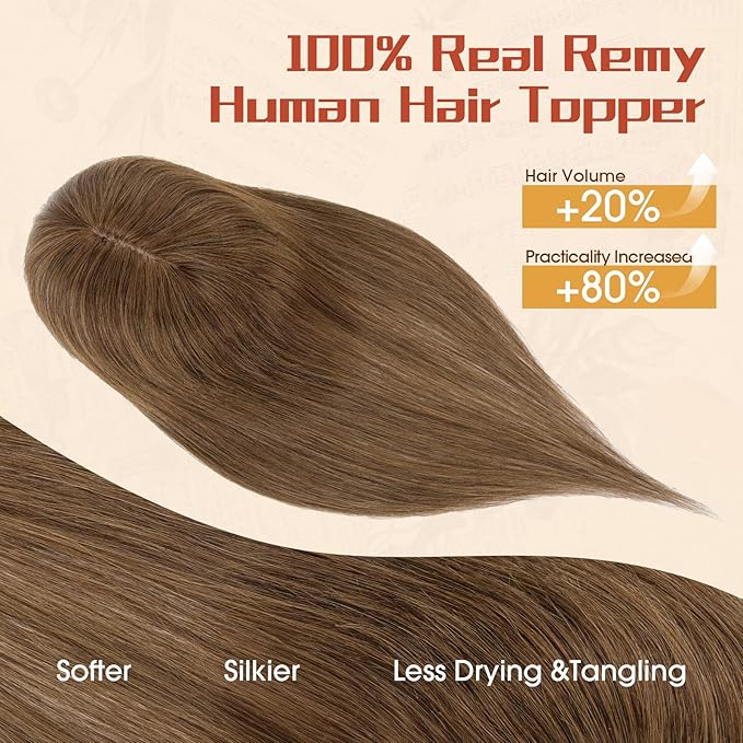 Rich Choices Human Hair Toppers for Women-100% Real Remy Hair Topper with 3D 360°Bang-Upgraded 150% Density 9 * 12CM Lace Base-Clip in Hairs topper for Thinning Hairs-10Inch #4 Medium Brown