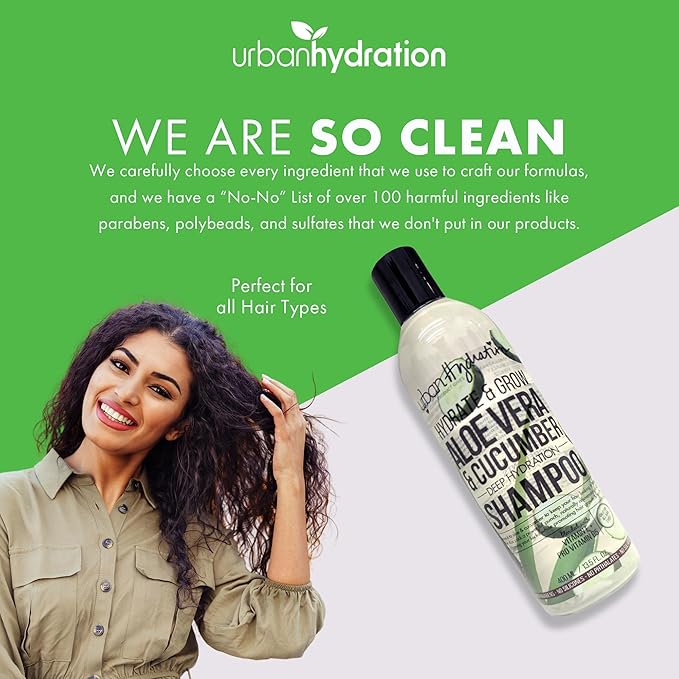 Urban Hydration Hydrate & Grow Aloe Vera & Cucumber Deep Hydration Shampoo – 13.5 Fl Oz, Moisturizing, Detoxing & Sulfate-Free, Safe for All Hair Types