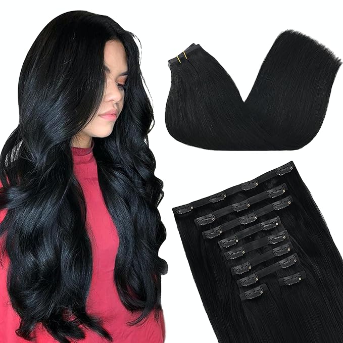 GOO GOO Clip in Hair Extensions Real Human Hair, Remy Human Hair Extensions Clip ins for Women, Natural Human Hair, 22inch 200g 9Pcs, #1 Jet Black
