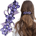 Joez Wonderful Rhinestone Hair Clip Sparkly Crystal Barrettes French Wedding Prom Engagement Pageant First Communion Hair Decorative Accessories for Women Long Hair (Bow Purple, 1 Pcs)