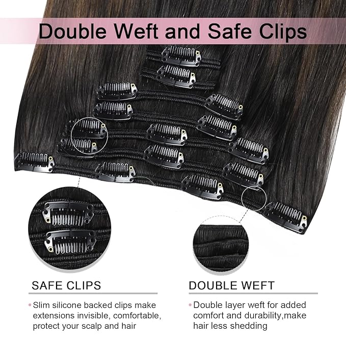 Pro2.0 Remy Real Human Hair Extensions Clip ins 120g Thick 7pcs #1b/4/27 Natural Black to Chocolate Brown and Caramel Blonde Clip in Hair Extensions Real Human Hair 16inch（#1b/4/27-16inch）