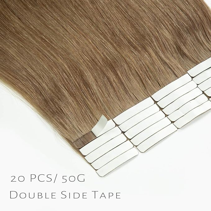 Lacer 16 inch Seamless Remy Tape in Human Hair Extensions Natural Balayage Seamless PU Skin Weft 100% Real Virgin Human Hair Color #6 Medium Brown Double Side 50g 20pcs/set
