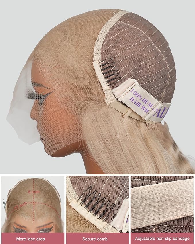 Alididi Ash Blonde Wig Human Hair 180% Density Milk Tea Ash Blonde Wig 13x6 Body Wave Hd Thin Lace Front Wigs Human Hair Full And Thicker Pre Plucked Pre Cut Natural Hairline With Baby Hair 24 inch