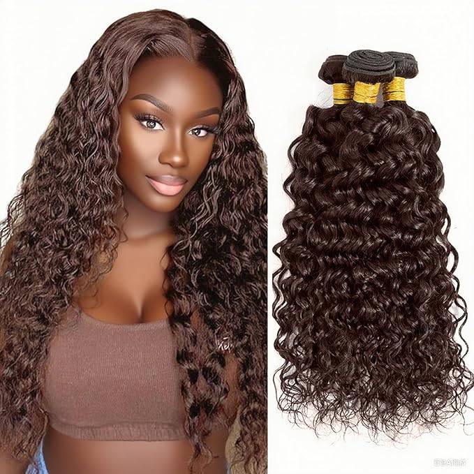 Brown Water Wave Bundles Human Hair Chocolate Brown Bundle Niegmeag Brazilian Virgin Remy Hair 3 Bundles 18 20 22 Inch Double Weft Color 4 Wet and Wavy Bundle Hair Weave