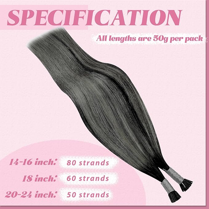 YoungSee Itip Hair Extensions Real Human Hair Ombre 14 Inch I Tip Hair Extensions Balayage Black Itip Human Hair Extension Black Ombre Silver I Tips Extension 50g 80s Itips Extension for Short Hair