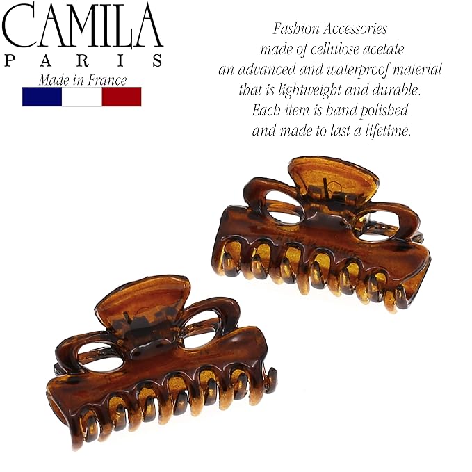 Camila Paris CP2628/2 French Hair Clip for Women, Set of 2 Small 1 inch Girls Hair Claw Clip Jaw Fashion Durable Styling Hair Accessories for Women, Ladies Strong Hold Grip Clamp, Made in France