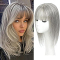 Hair Toppers for Women Real Human Hair, 360°3D Topper for Women with Thinning Crown Middle Clip in Bangs Breathable Hand Tied Craft Big Coverage Hairpieces (Gray（Big Coverage）, 14 Inch-W)