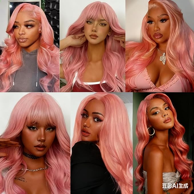Pink Human Hair Bundles Light Pink Body Wave Bundles 18 20 22 Inch Niegmeag Peruvian Virgin Remy Hair Extensions Double Weft Soft and Silky Hot Pink Bundle Hair Weave