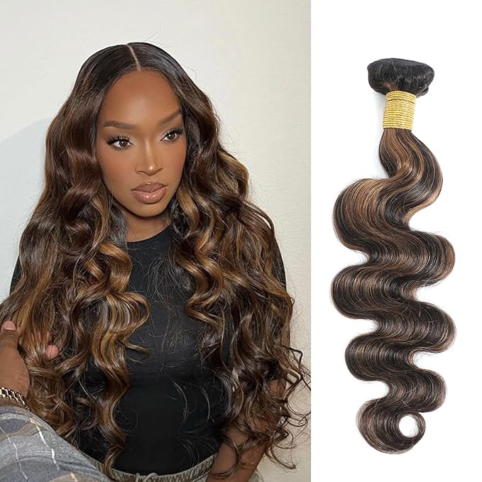 P1B/30 Body Wave Bundles Human Hair Highlight Brown Color Body Wave Bundle 100% Real Human Hair And True To Length 20 22 24 Inch 3 Pcs/Pack