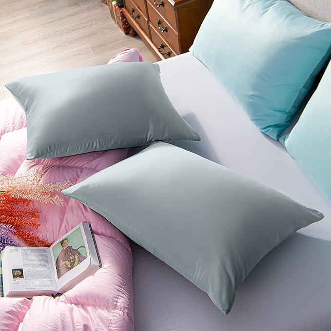 NTBAY Zippered Satin Pillow Cases for Hair and Skin, Luxury Standard Hidden Zipper Pillowcases Set of 2, 20x26 Inches, Grey