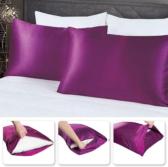 Tyfitb Satin Pillowcase Set for Hair & Skin Care – Cooling, Hypoallergenic, Anti-Frizz, Wrinkle-Free – Soft, Luxurious Pillowcases with Envelope Closure – 2-Pack, Queen Size 20x30, Gift-Ready