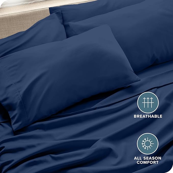 Bare Home Microfiber Bulk Pillow Cases - Standard/Queen Size Set of 4 - Cooling Pillowcases - Double Brushed - Dark Blue Pillowcases 4 Pack - Easy Care (Standard - 4 Pack, Dark Blue)