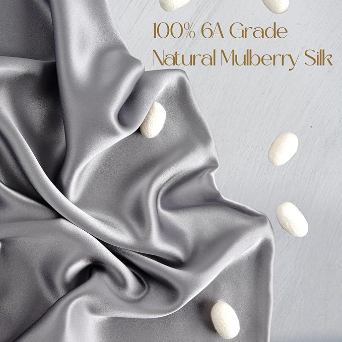 ZIMASILK 100% Pure Mulberry Silk Pillowcase for Hair and Skin Health,Soft and Smooth,Both Sides Premium Grade 6A Silk,600 Thread Count,with Hidden Zipper,1pc (King 20''x36'',Silver Grey)