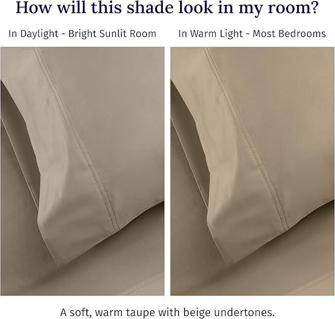 CALIFORNIA DESIGN DEN Luxuriously Soft Hotel Quality 600 Thread Count, 100% Cotton Set of 2 Cases, Crisp & Cool Pillow Cases Queen Size, Fits Standard & Queen Pillows (Taupe)