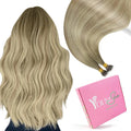 YoungSee Nano Extensions Human Hair Ombre Blonde Nano Tip Extensions Balayage Ash Blonde Ombre Platinum Blond Nano-bead Extension Human Hair Balayage Nanoring Hair Extension 18Inch 50G 50S for Daily