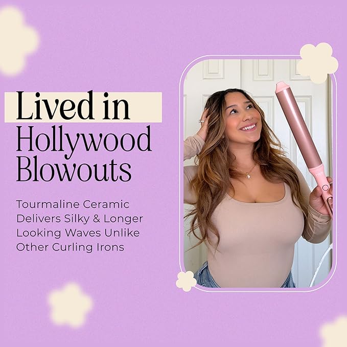 INH Oval Curling Wand for Long Hair - 8" Extra Long Barrel Curling Iron for Loose Curls & Hollywood Waves, XL Oval Wand Deluxe, No Clamp Curling Iron 1 1/2 Inch for Blowout Volume, Dual Voltage Curler
