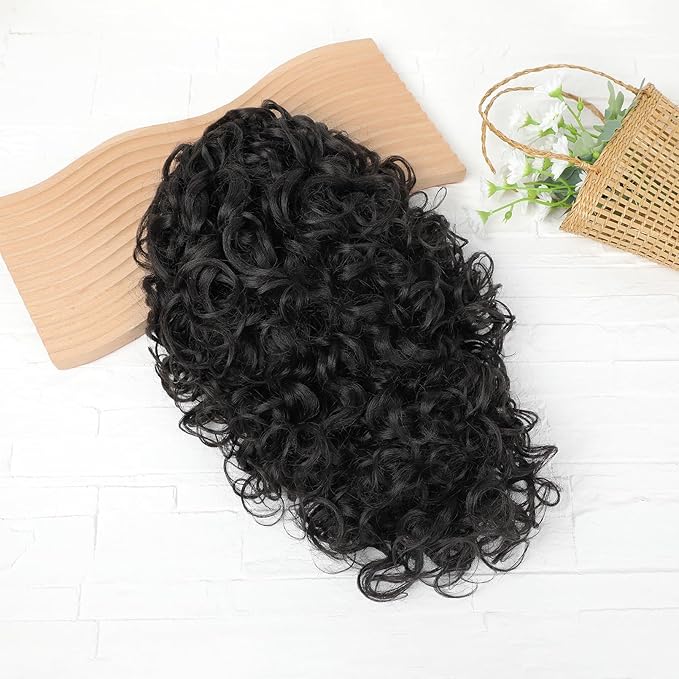 Flufymooz 100％ Pure Protein Ponytail Extension, 18 Inch Curly Claw Clip Ponytail Hair Extensions Natural Soft pony tail hairpiece for women-Black Brown