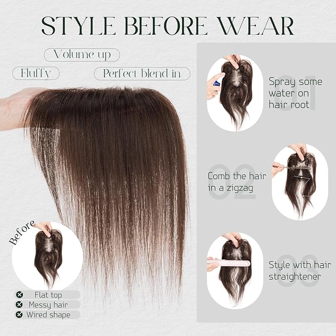 Hairro Human Hair Toppers For Women Lace Base Remy Topper Hair Pieces No Bangs Clip On Topper Handmade Wiglet Hair Extensions For Hair Loss 11 Inches 21g #02 Dark Brown