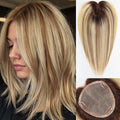 starluck Hair Toppers for Women Real Human Hair,5.5"*5"MONO Large Base, Real HumanHair Toppers for Women with Thinning,56g Hand-moven Topper,Gray Roots,High Volume,Ombre Blonde with Brown Highlight