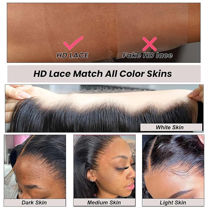 WOWANGEL 13x6 HD Lace Front Wigs Human Hair Body Wave Pre Plucked SKINLIKE 0.1mm Extremely Thin Real HD Lace Front Wigs 180% Density Glueless Human Hair Wigs for Women 16 Inch