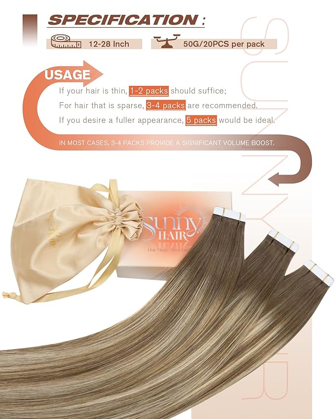 Sunny Hair Tape in Hair Extensions Human Hair, Human Hair Tape in Extensions Light Brown Balayage Blonde Hair Extensions Real Human Hair Tape in 12Inch 30g