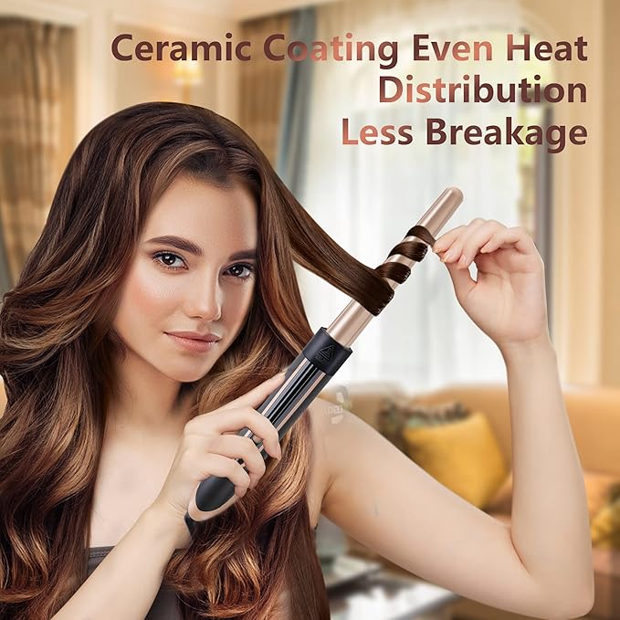 5-in-1 Interchangeable Curling Iron Set - Instant Heat-Up, Ceramic Wands (0.35-1.25 Inch), Beach Waver for Short and Long Hair Styling