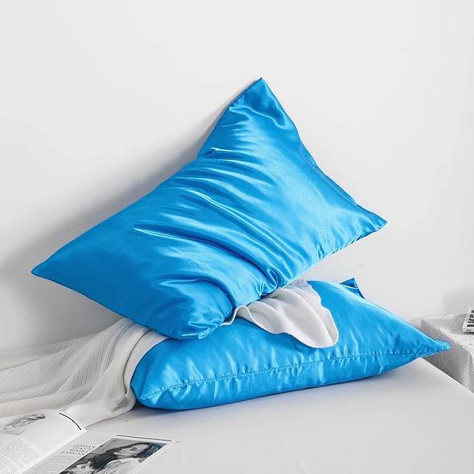 NTBAY 2 Pack Satin Standard Pillowcases for Hair and Skin, Luxurious and Silky Pillow Cases with Envelope Closure, 20x26 Inches, Royal Blue