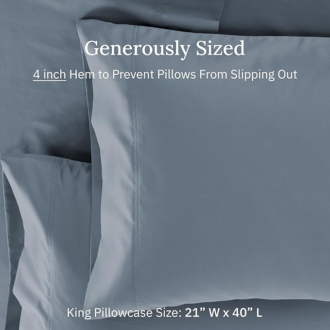 California Design Den Luxuriously Soft Premium 600 Thread Count, 100% Cotton Set of 2 Cases, Crisp Pillowcases King Size Set of 2, Fits King Pillows (Pastel Blue)